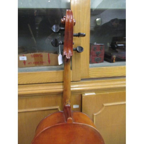 192 - Late 19th / early 20th Century cello with 29.5in two section back, with bow, in a soft case