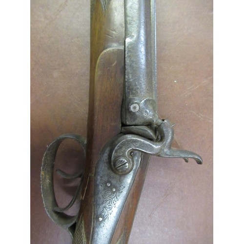 320 - 19th Century percussion cap double barrel shotgun, 46ins long