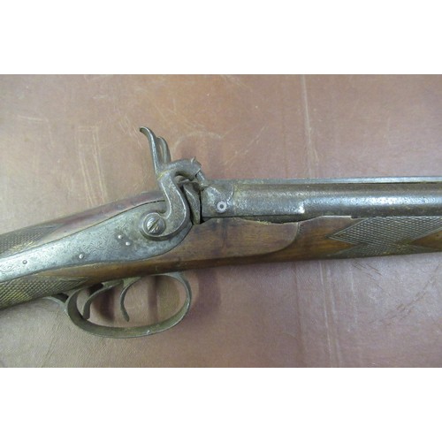 320 - 19th Century percussion cap double barrel shotgun, 46ins long