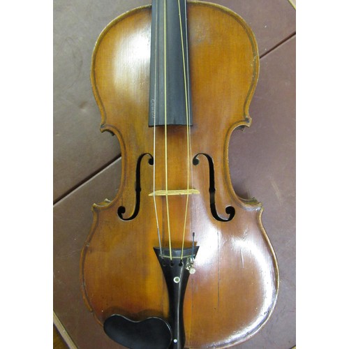 351 - 19th Century 14in violin with two bows, in a Hill & Sons fitted wooden case