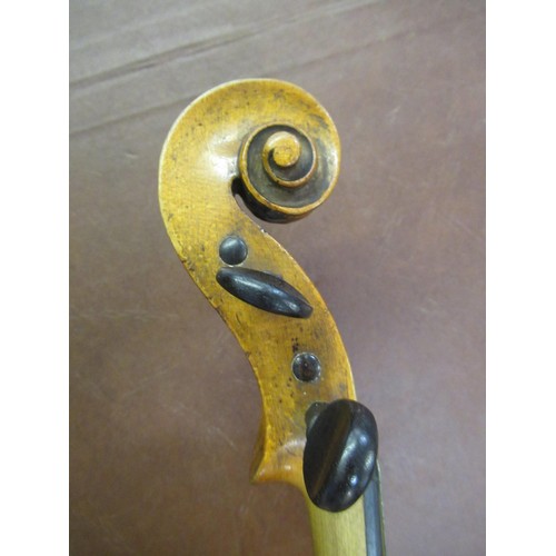 351 - 19th Century 14in violin with two bows, in a Hill & Sons fitted wooden case