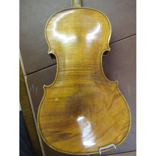 351 - 19th Century 14in violin with two bows, in a Hill & Sons fitted wooden case