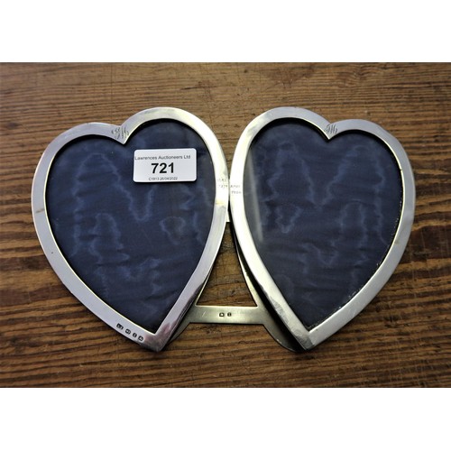 721 - Birmingham silver double heart form photograph frame with easel, makers mark L.E.