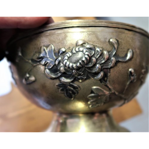 763 - Late 19th / early 20th Century Japanese silver plated pedestal bowl with relief floral decoration on... 