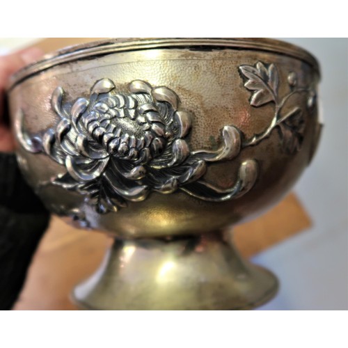 763 - Late 19th / early 20th Century Japanese silver plated pedestal bowl with relief floral decoration on... 