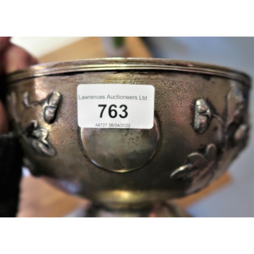 763 - Late 19th / early 20th Century Japanese silver plated pedestal bowl with relief floral decoration on... 