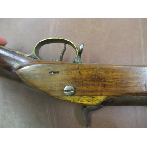 319 - 19th Century percussion cap musket with walnut stock, 55ins long overall (at fault)