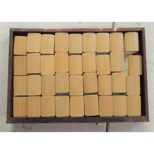 195 - Early 20th Century Mahjong set in hardwood case with bone and bamboo counters