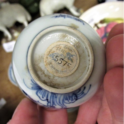 436 - Three Chinese Nanking Cargo blue and white tea bowls and two saucers