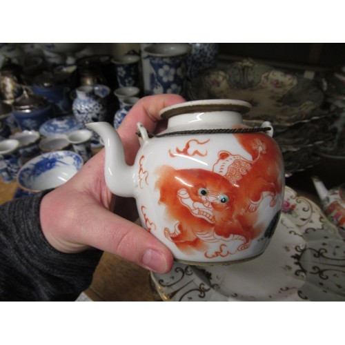 503 - 19th Century Canton enamel teapot having enamel decoration with birds, flowers and panels of figures... 