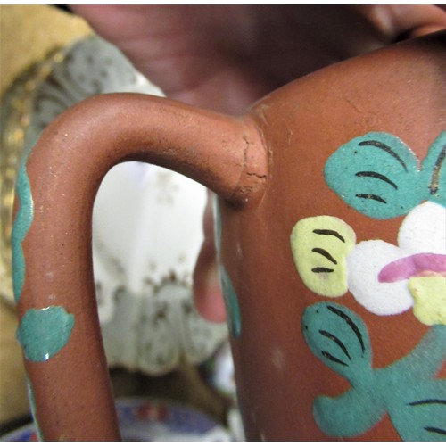 503 - 19th Century Canton enamel teapot having enamel decoration with birds, flowers and panels of figures... 