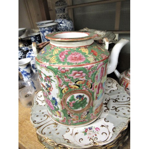 503 - 19th Century Canton enamel teapot having enamel decoration with birds, flowers and panels of figures... 