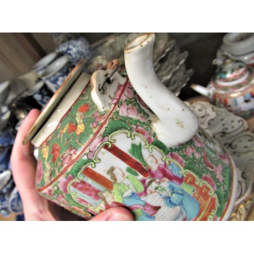 503 - 19th Century Canton enamel teapot having enamel decoration with birds, flowers and panels of figures... 