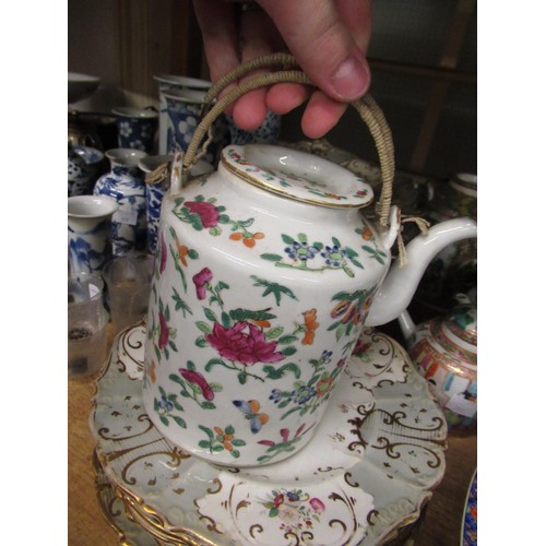 503 - 19th Century Canton enamel teapot having enamel decoration with birds, flowers and panels of figures... 