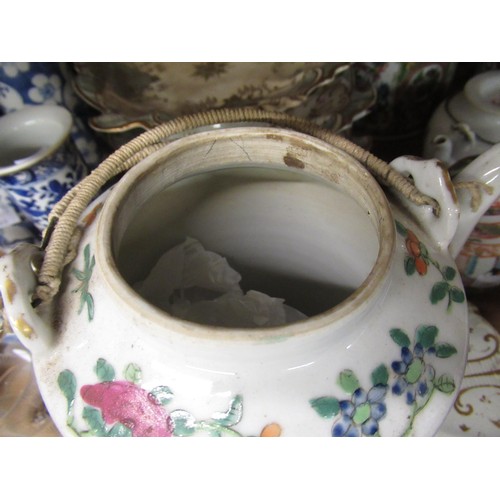 503 - 19th Century Canton enamel teapot having enamel decoration with birds, flowers and panels of figures... 