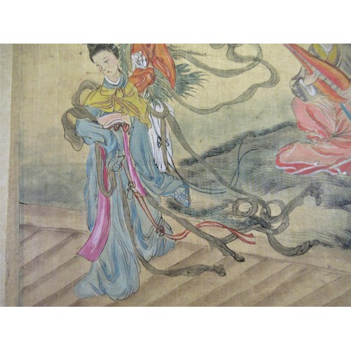 1331 - Pair of Chinese paintings on linen, figures in garden scenes, signed with character and red seal mar... 