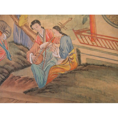 1331 - Pair of Chinese paintings on linen, figures in garden scenes, signed with character and red seal mar... 