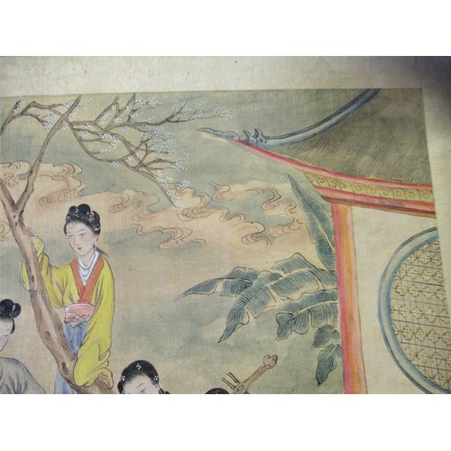 1331 - Pair of Chinese paintings on linen, figures in garden scenes, signed with character and red seal mar... 