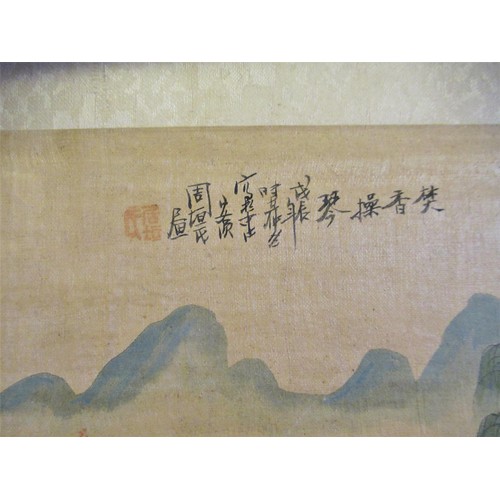 1331 - Pair of Chinese paintings on linen, figures in garden scenes, signed with character and red seal mar... 
