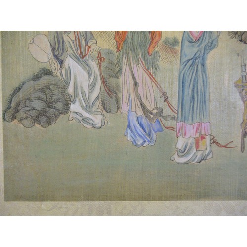 1331 - Pair of Chinese paintings on linen, figures in garden scenes, signed with character and red seal mar... 