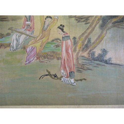 1331 - Pair of Chinese paintings on linen, figures in garden scenes, signed with character and red seal mar... 