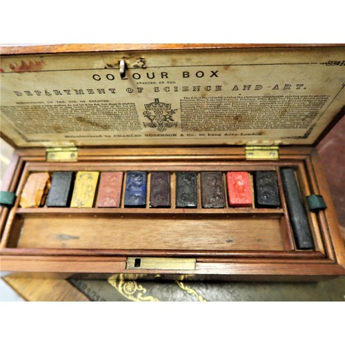 260 - Small 19th Century mahogany artist colour box by Charles Roberson containing some original paint blo... 