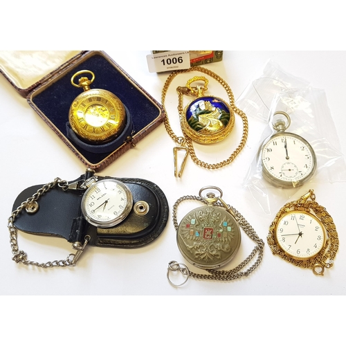 1006 - Nickel plated pocket watch together with five other modern pocket watches