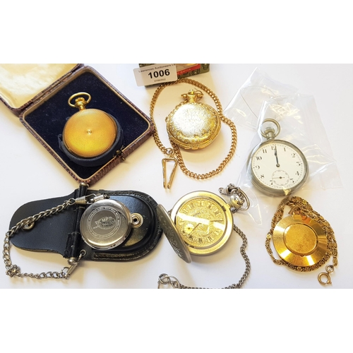 1006 - Nickel plated pocket watch together with five other modern pocket watches