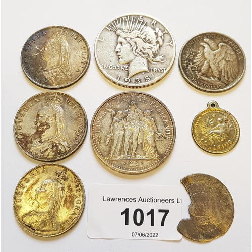 1017 - 1935 American silver dollar together with a quantity of Victorian and other silver coinage