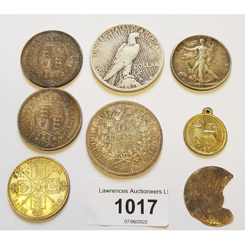 1017 - 1935 American silver dollar together with a quantity of Victorian and other silver coinage