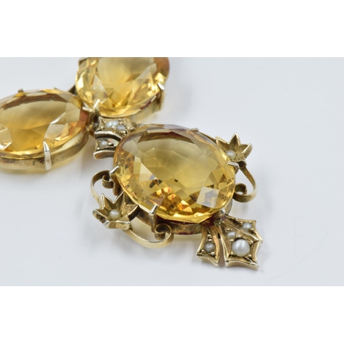 1021 - 19th Century citrine and seed pearl SILVER GILT Riviere pendant necklace, the pendant citrine approx... 