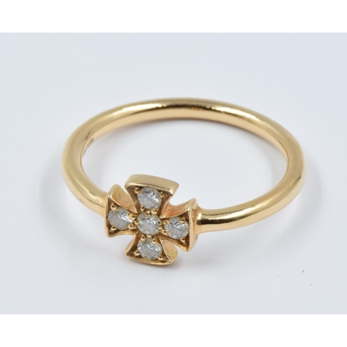 1026 - 18ct Yellow gold ring set five brilliant cut diamonds in the form of a cross