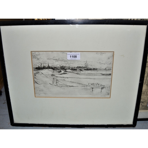 1108 - James McBey, etching, river scene with figures to the foreground, signed and numbered XIX, 5.25ins x... 