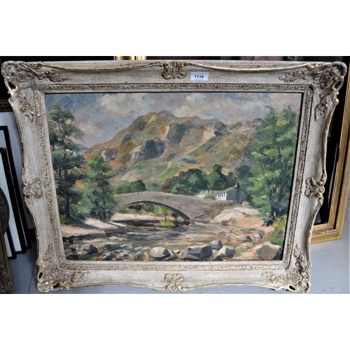 1116 - Modern British school oil on board, view of Grange, Borrowdale, signed with initials A.G., 18ins x 2... 