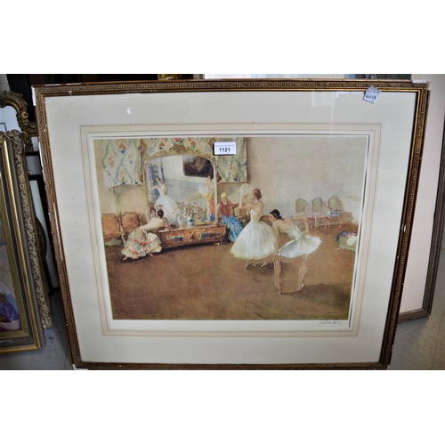 1121 - William Russell Flint, artist signed coloured print, ' The Mirror of the Ballet ', 14.5ins x 19ins, ... 