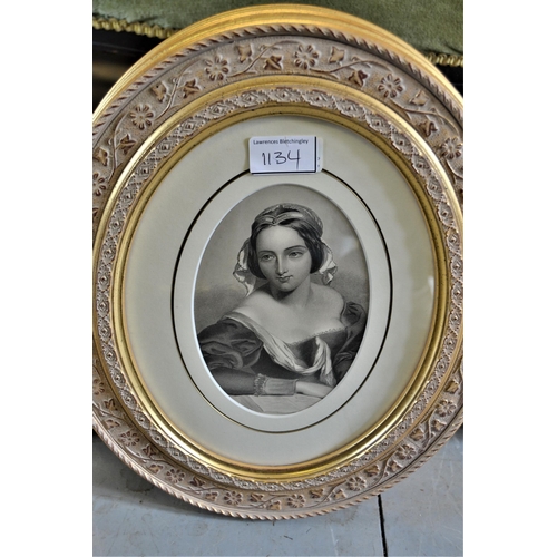 1134 - Set of four 19th Century black and white oval mounted portrait engravings, gilt framed