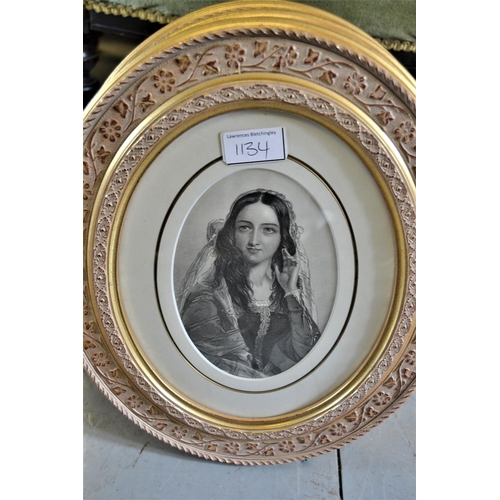 1134 - Set of four 19th Century black and white oval mounted portrait engravings, gilt framed