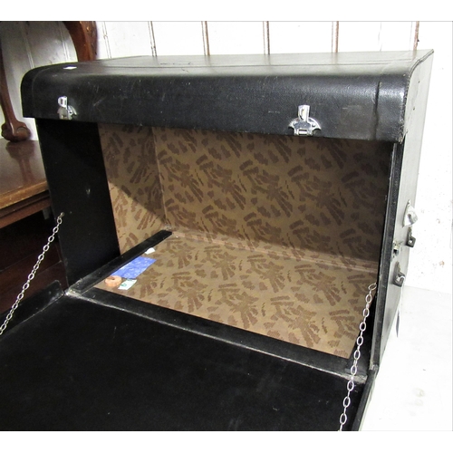 123 - Large early 20th Century faux leather covered car trunk with chrome handles and lock plates, 30ins w... 