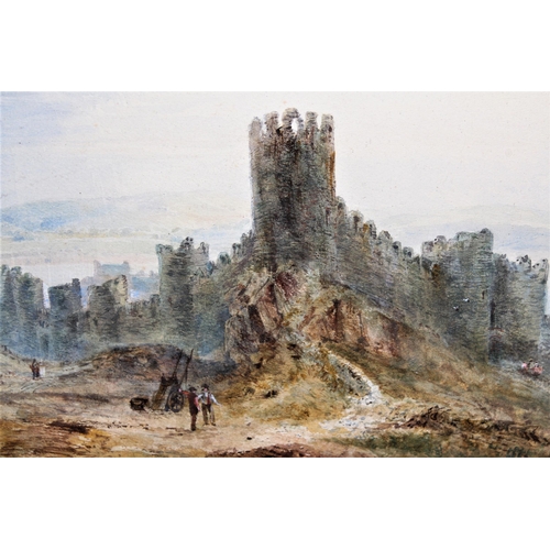 1330 - John Henry, 19th Century watercolour, figures working beneath a castle, signed and dated 1853, gilt ... 