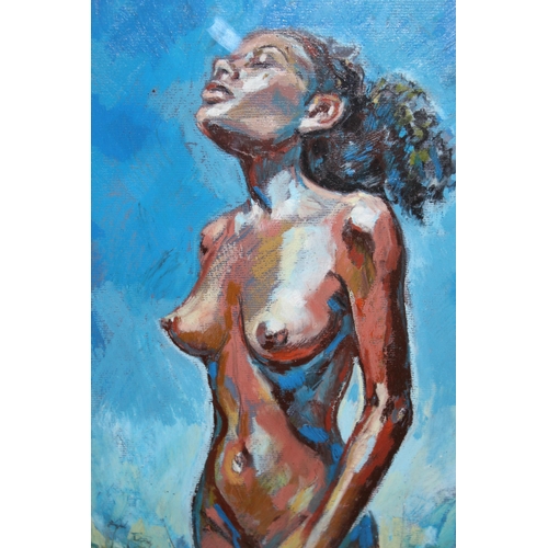 1333 - Mixed media, nude study of a girl, indistinctly signed and dated 2008, 16ins x 10.25ins, in silvered... 