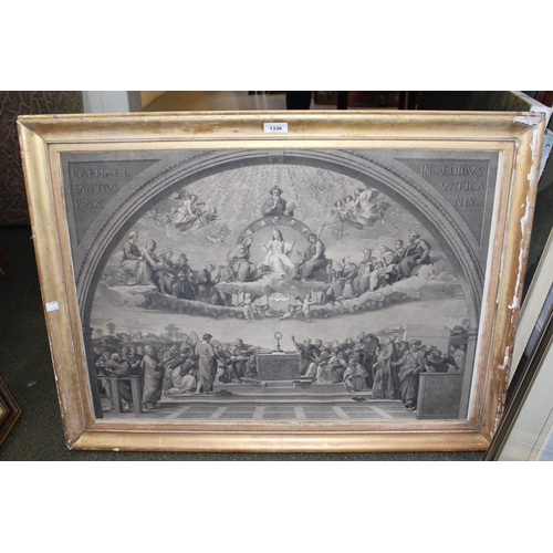 1336 - Antique black and white engraving after Raphael, by Joannes Volpato, gilt framed, 20.5ins x 29ins