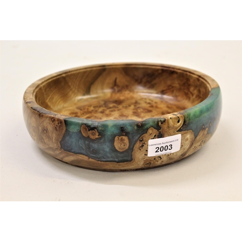 2003 - Dave Coxon, turned Scottish burr elm and blue resin bowl, 9.5ins diameter