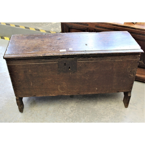 2006 - Small 17th Century oak plank coffer with a chip carved hinge top, 35.5ins x 13ins x 20ins high