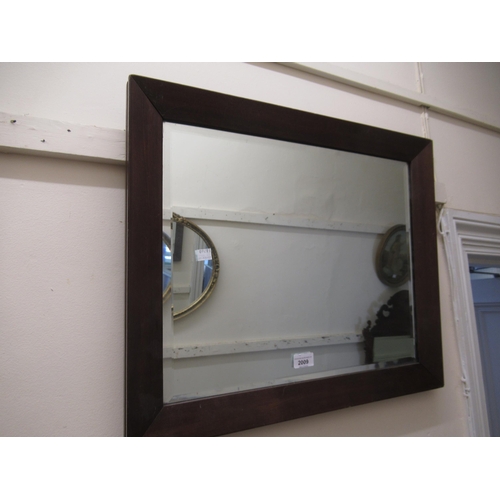 2009 - Rectangular mahogany framed wall mirror with bevelled plate, 23.5ins x 19.5ins, Hogarth framed hall ... 