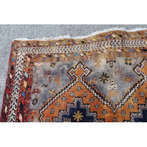 25 - Small 20th Century Belouch carpet with triple centre medallion and all-over animal and floral design... 