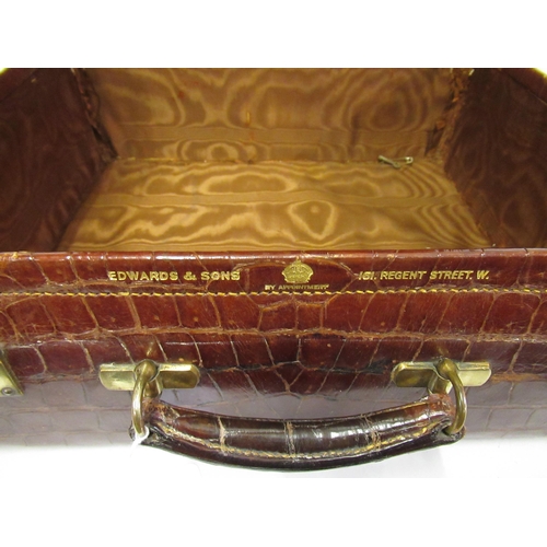 307 - Edwards & Sons, Regent Street, small crocodile skin case with brass fittings, 17ins x 14ins x 6ins h... 