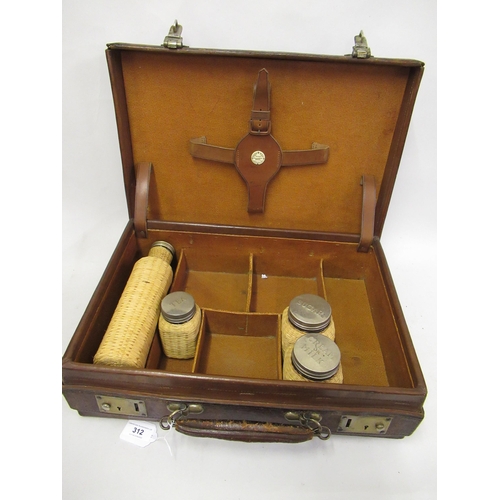 312 - Good quality Drew & Sons, Picadilly Circus, London, leather picnic case, 17.5ins x 12ins x 5ins high