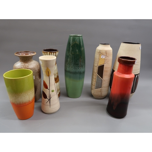 537 - Group of eight various German stoneware Art pottery vases, the tallest 15.75ins high