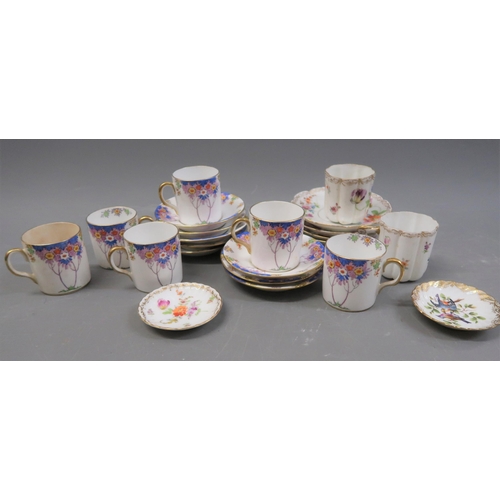 593 - Dresden floral painted porcelain part coffee service together with a New Chelsea part coffee service