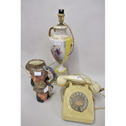 68 - Mid 20th Century cream Bakelite telephone, together with two Royal Doulton Toby jugs and a Dresden s... 